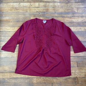 Chic Burgundy Ruffled Women's Blouse Large
